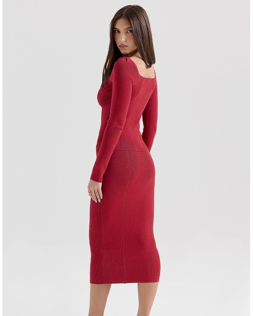 House Of Cb Red Agatha Long Sleeve Top