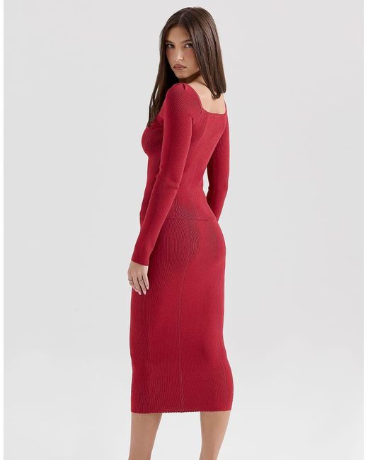 House Of Cb Red Eliane Knitted Midi Skirt