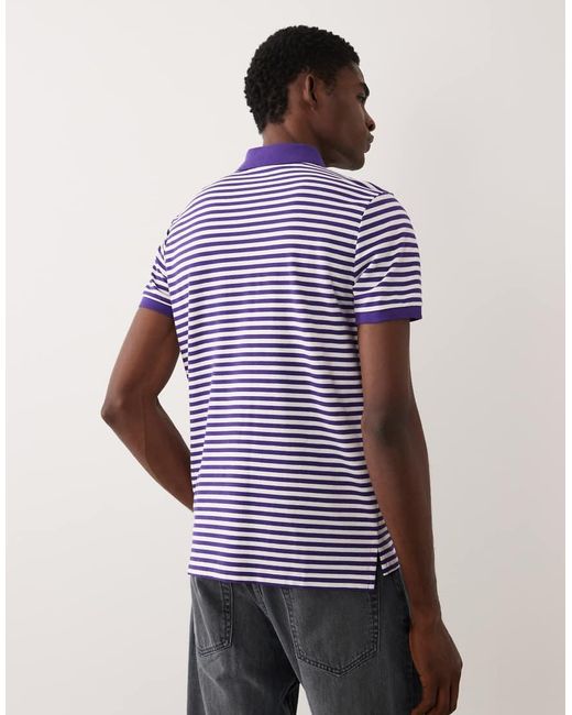 Polo Ralph Lauren Purple Icon Logo Custom Slim Fit Striped Pique Polo Shirt for men