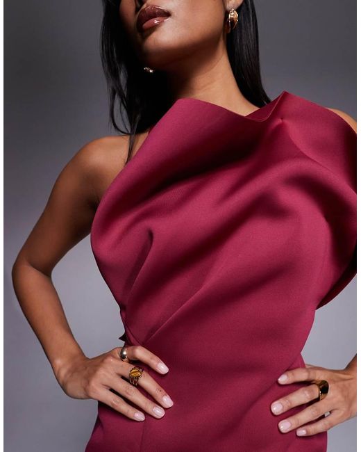 ASOS Red Asos Design Petite One Shoulder Exaggerated Twist Midi Dress