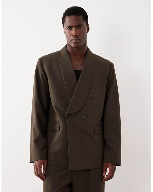 ASOS Brown Boxy Cropped Shawl Suit Jacket for men