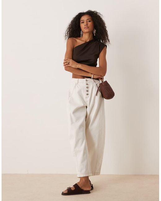 ASOS Top Met Blote Schouder En Asymmetrische Zoom Met Rimpels in het Black