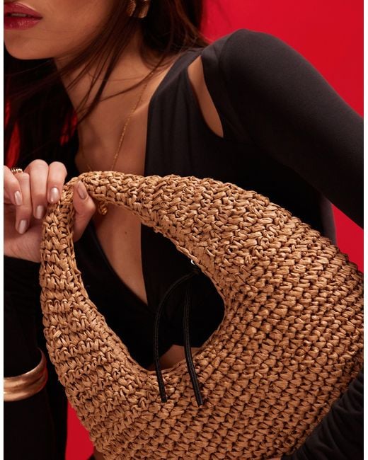 ASOS Natural Straw Hand Crochet Scoop Shoulder Bag