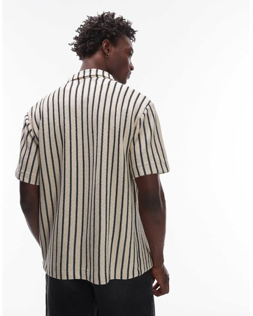 Topman White Oversized Fit Button Through Jersey Shirt With Knit Stripe for men