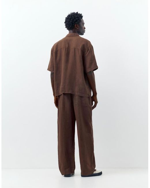 Pull&Bear Brown 100% Linen Trousers for men
