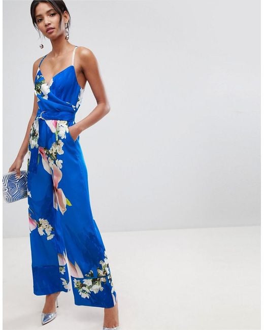 Ted Baker Blue Wide Leg Jumpsuit In Harmony Floral Print