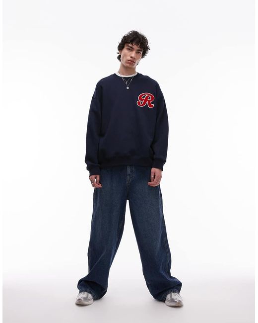 Felpa Oversize Con Lettera Ricamata di Topman in Blue da Uomo