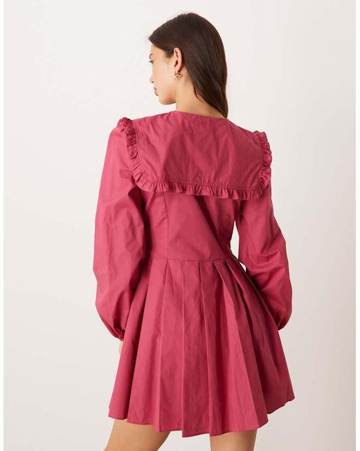 Glamorous Pink Long Sleeve Dramatic Collar Mini Dress