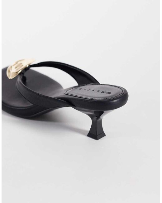 ASOS Black Havana Trim Detail Toe Thong Kitten Heel Sandals