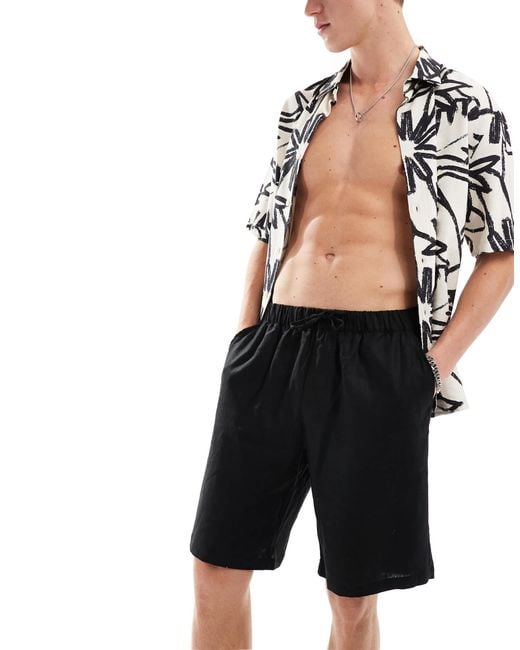 ADPT Black Linen Mix Shorts for men