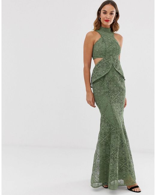 high neck lace maxi dress
