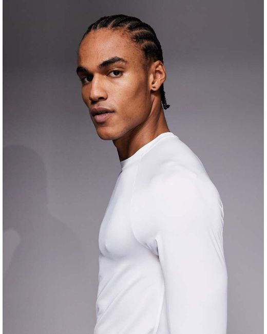 4505 White Icon Active Quick Dry Muscle Fit Base Layer Training Long Sleeve Top for men