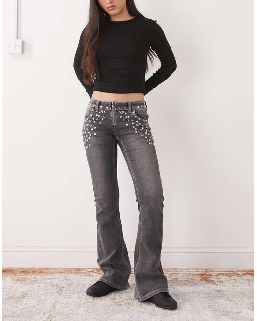 The Ragged Priest Gray Charlie Low Rise Flare Jean