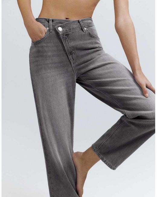 Pull&Bear Gray Straight-leg Jeans With Crossover Waistband