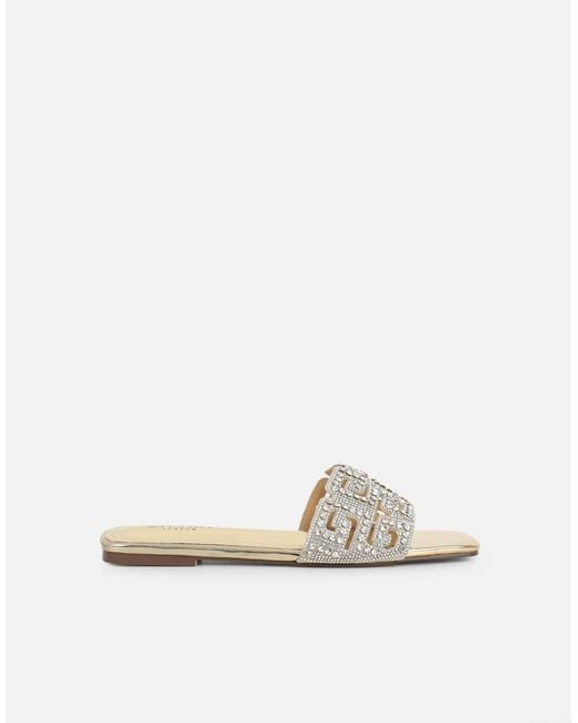 SIMMI Natural Rania Mirror Diamante Patterned Flat Sandals