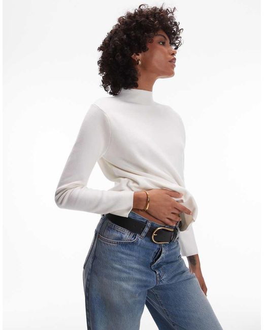 Mango High Neck Knitted Jumper in White Lyst UK