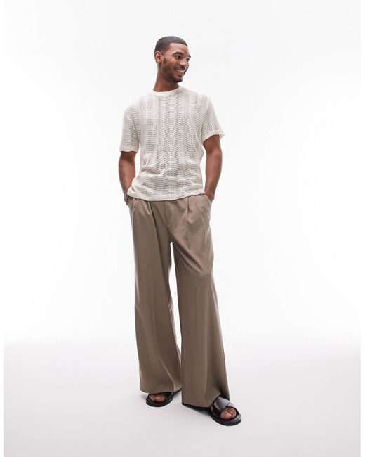 Topman White Oversized Short Sleeve Open Knit T-shirt for men