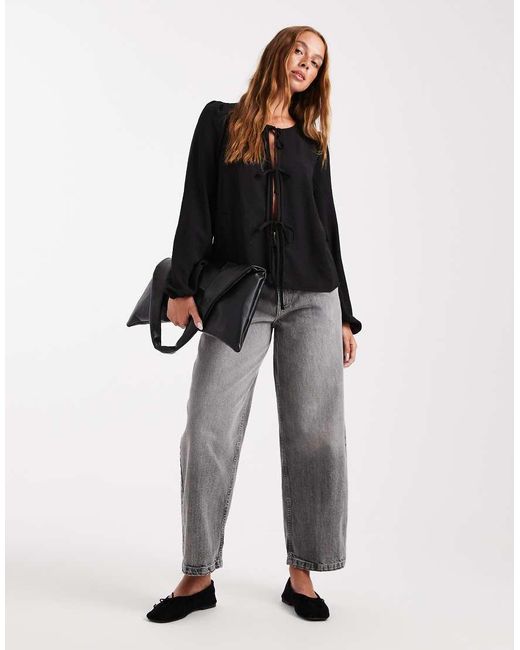 Pieces Blouse Met Gestrikte Voorkant in het Blue