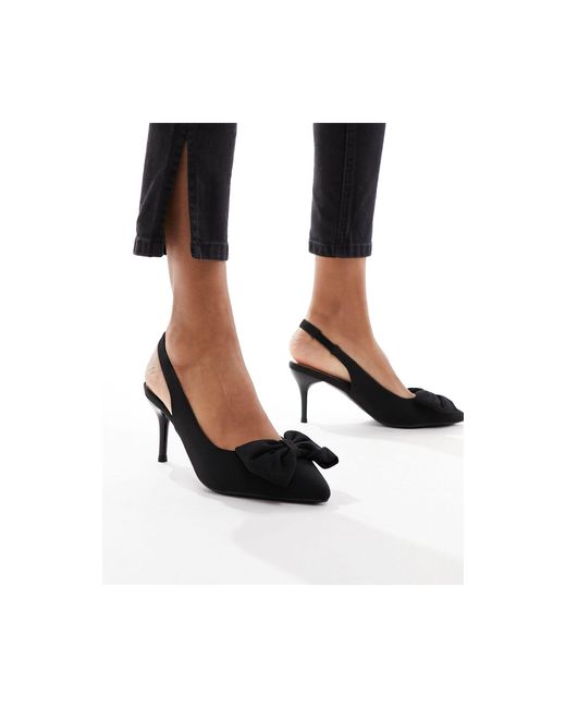 New Look Black Satin Bow Slingback Heeled Shoe