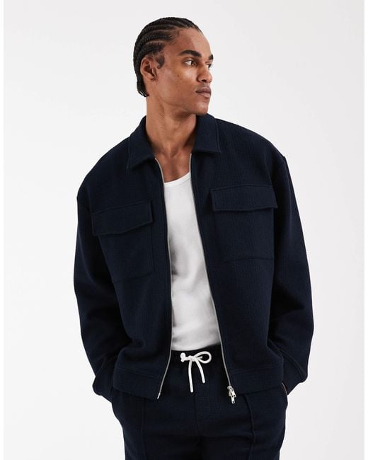 ASOS Blue Relaxed Zip Through Jacket for men