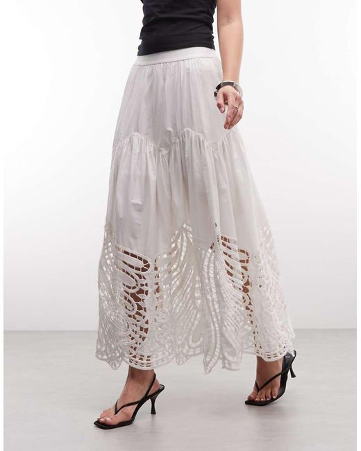 AllSaints White Femi Leaf Cut Out Midi Skirt