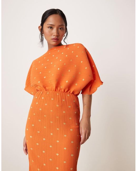 Never Fully Dressed Orange Petite Tilly Metallic Plisse Maxi Dress