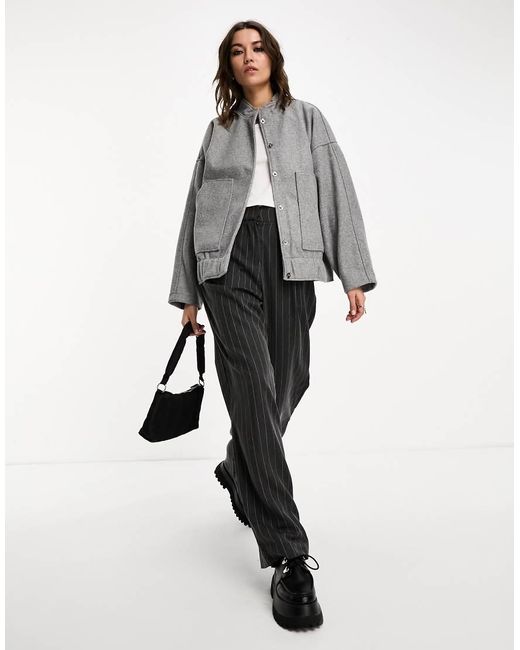 Noisy May Gray Brushed Bomber Jacket