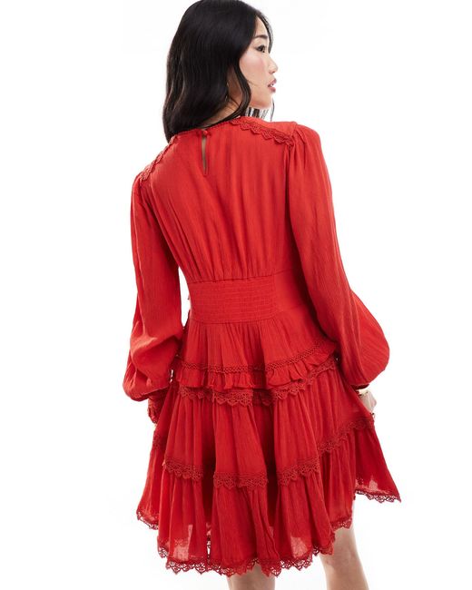 AllSaints Red Zora Ruffle Mini Dress