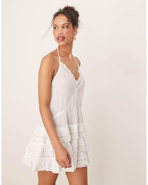 Miss Selfridge Beach Cheesecloth Dropped Waist Mini Dress in White | Lyst UK