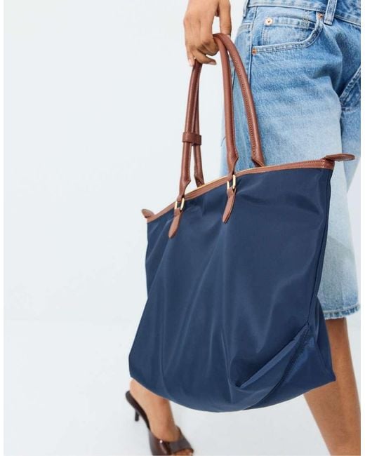 Stradivarius Blue Contrast Crossbody Shopper Bag