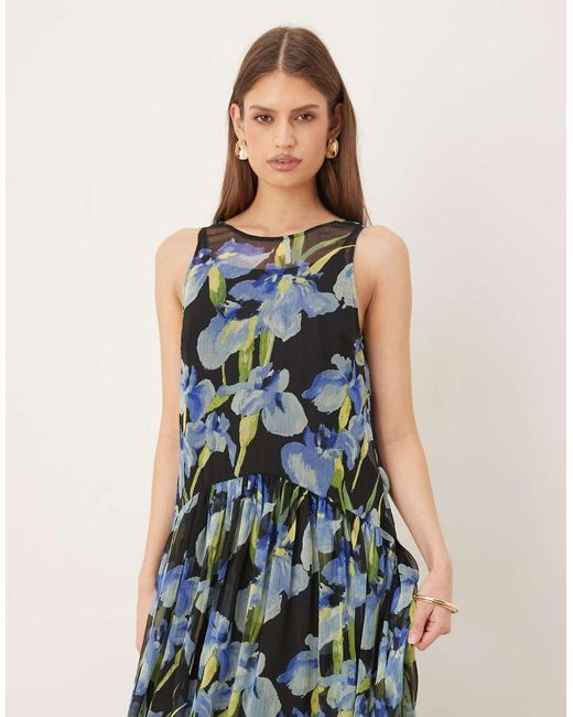 ASOS Blue Racer Neck Smock Maxi Dress