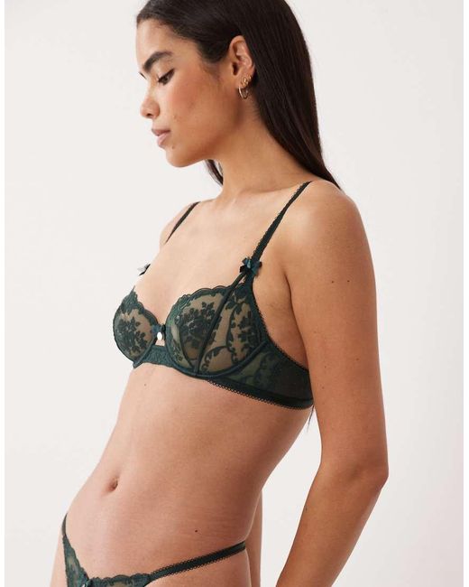 Boux Avenue Black Zoe Embroidered Mesh Non Padded Balconette Bra
