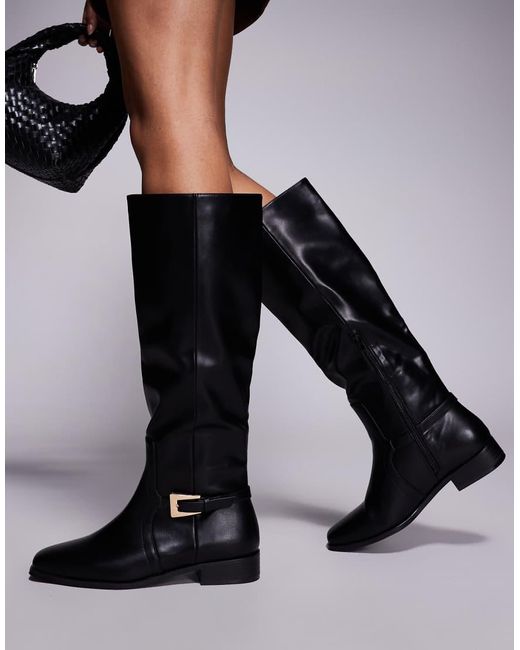Public Desire Black Mackie Knee Boots With Buckle