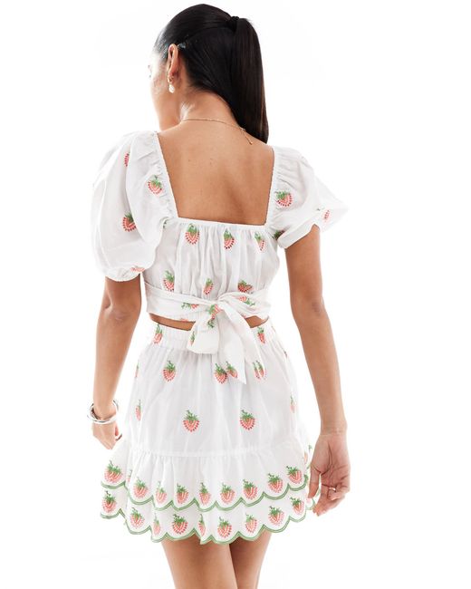 New Look White Co-Ord Strawberry Embroidered Crop Top