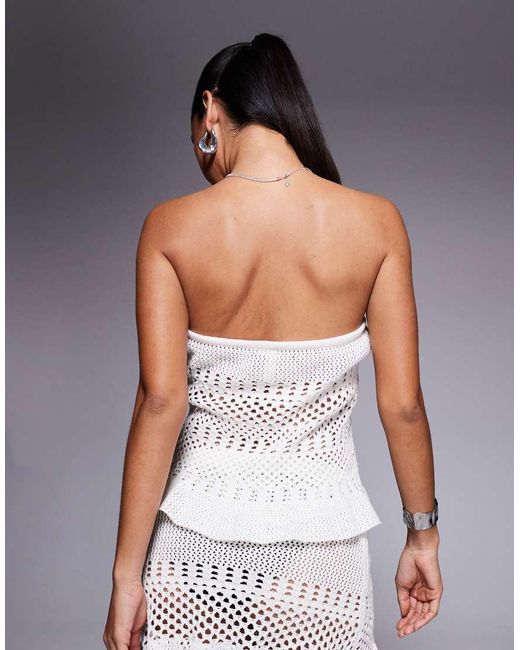 The Frolic Gray Exclusive Pointelle Crochet Bandeau Ruffle Beach Top