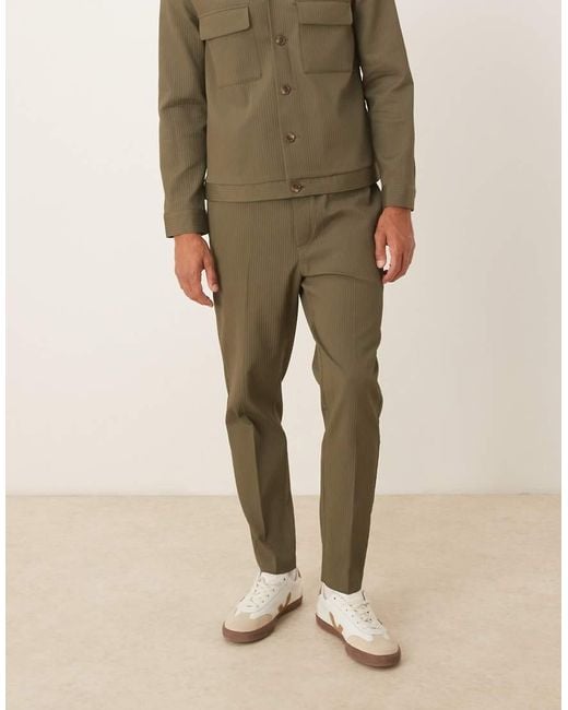 Pantalones De Vestir Caquis Sin Cierres De Corte Tapered De Canalé De (Parte De Un Conjunto)-Verde ASOS de hombre de color Natural