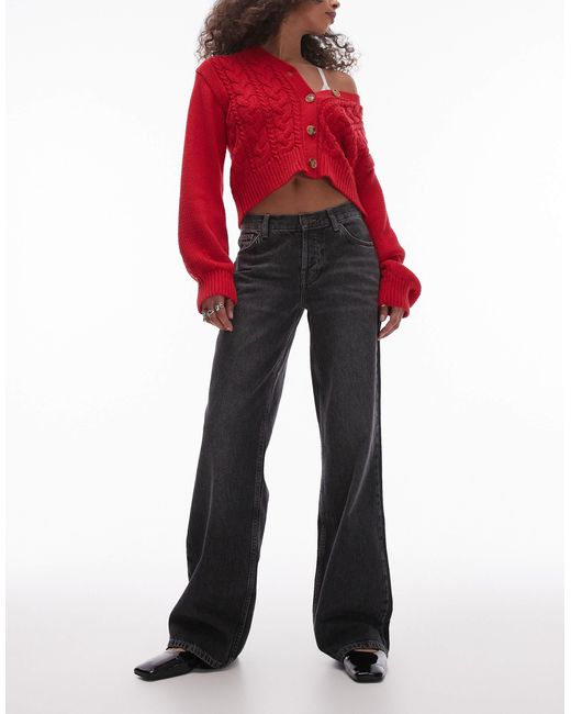 Ember - jean large à taille basse - délavé TOPSHOP en coloris Red