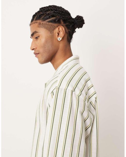 ASOS Natural Relaxed Revere Stripe Shirt for men