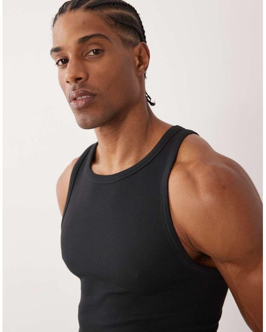 4505 Black Icon Seamless Ribbed Slim Fit Tank Top for men