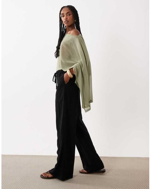 ASOS Black Linen Blend Wide Leg Pull On Trouser