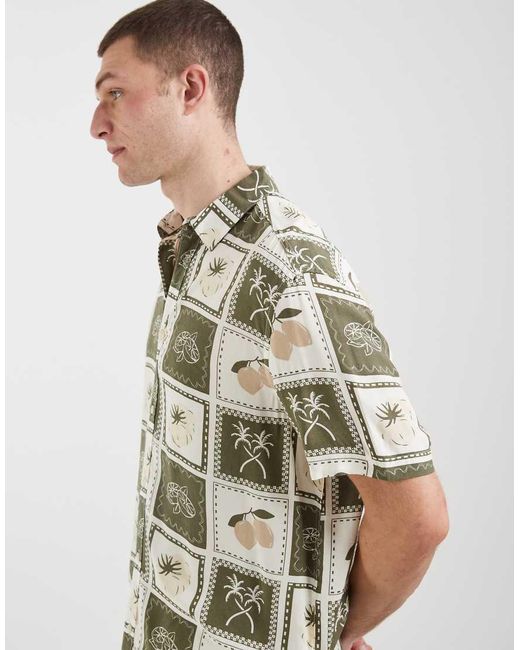 Camisa Verde De Corte Estándar Con Estampado Patchwork Veraniego De 100% Algodón Blend de hombre de color Brown