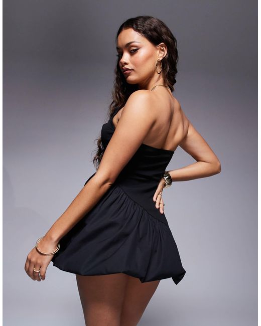 ASOS Blue Asos Design Petite Scuba Asymmetric Bandeau Mini Dress With Puffball Skirt