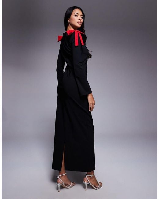 DASKA Blue Bow Shoulder Maxi Dress