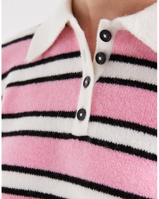 ONLY Red Boxy Knitted Polo Jumper