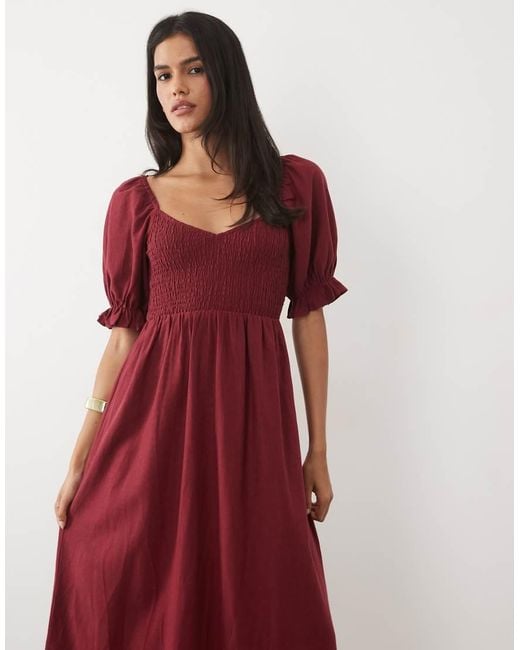 New Look Puff Sleeve Shirred Midi Dress