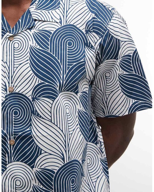 Parlez Blue Short Sleeve Paragon Pattern Button Up Shirt for men