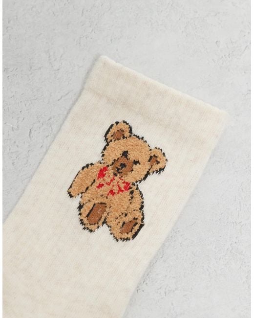 ONLY White 2-pack Teddy Bear Embroidery Socks