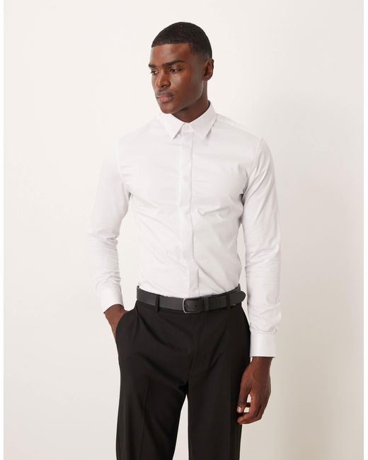 ASOS White Easy Iron Slim Fit Sateen Shirt for men