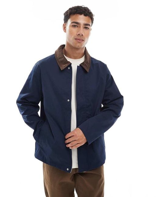 Jack & Jones Blue Harrington Jacket With Cord Collar for men