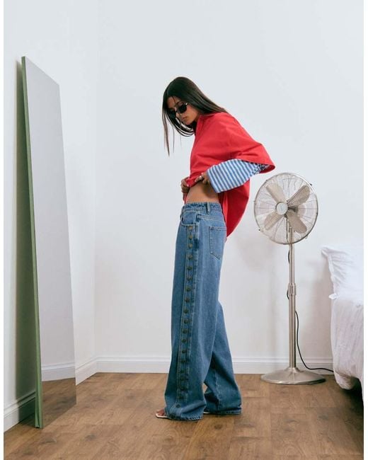 Lioness Blue Exclusive Sloane Side Button Detail Relaxed Leg Jeans